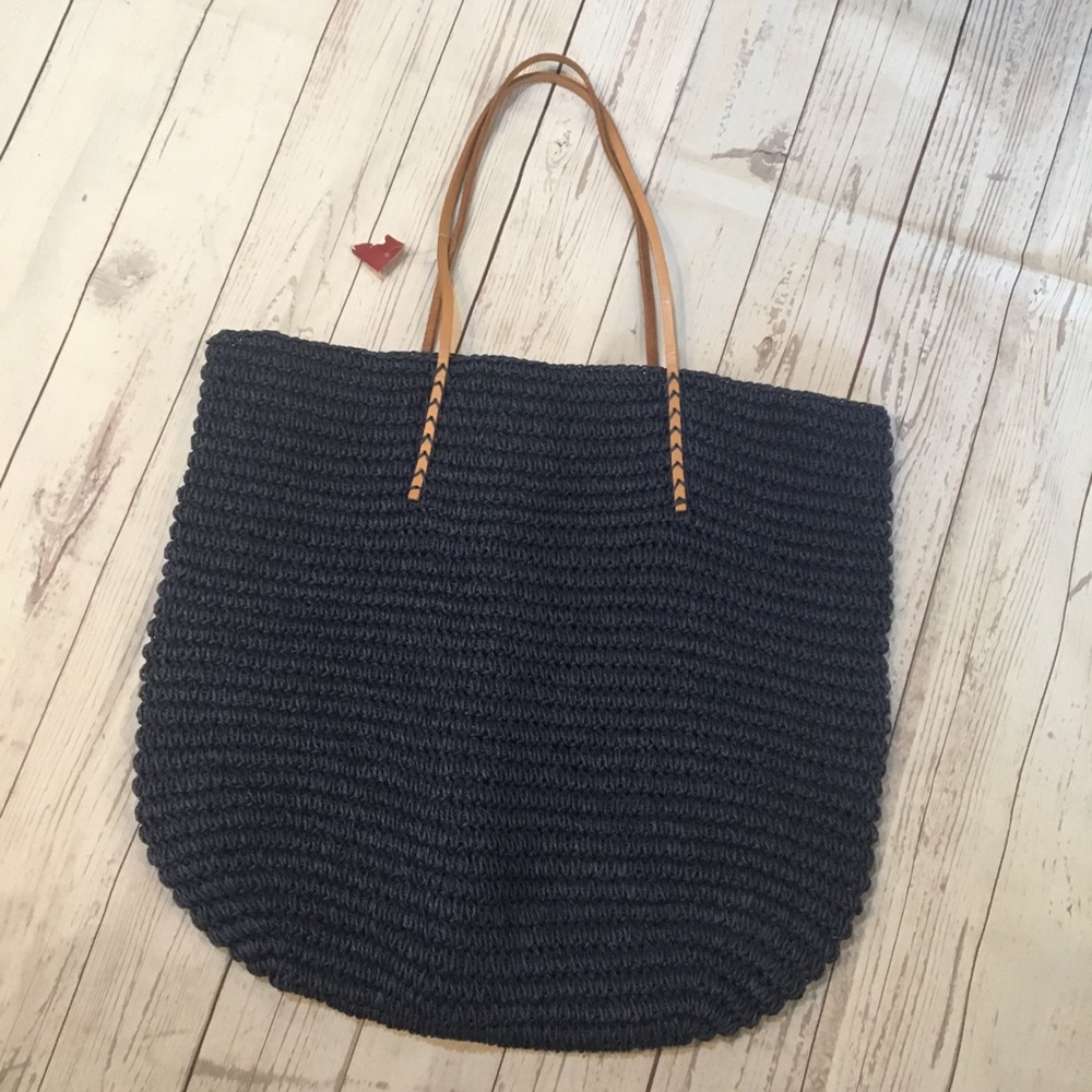 NWT MERONA Navy Blue Woven Straw Beach Bag Tote